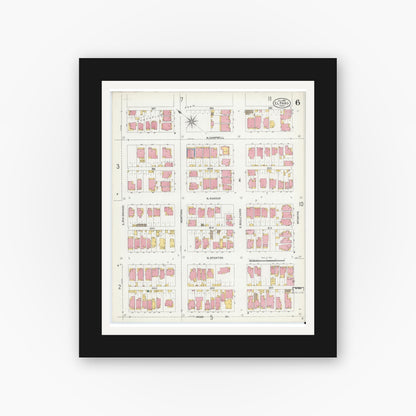 Old map wall art mockup — black gallery frame with white mat — Sanborn Fire Insurance Map from El Paso, El Paso County, Texas (1905), Sheet #0006