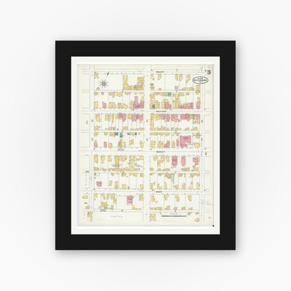 Old map wall art mockup — black gallery frame with white mat — Sanborn Fire Insurance Map from Mifflinburg, Union County, Pennsylvania (1906), Sheet #0003