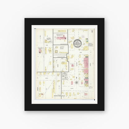 Old map wall art mockup — black gallery frame with white mat — Sanborn Fire Insurance Map from Schoolcraft, Kalamazoo County, Michigan (1908) - Complete Map Set