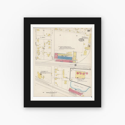 Old map wall art mockup — black gallery frame with white mat — Sanborn Fire Insurance Map from London, Madison County, Ohio (1921), Sheet #0010