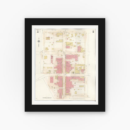 Old map wall art mockup — black gallery frame with white mat — Sanborn Fire Insurance Map from Bastrop, Bastrop County, Texas (1944), Sheet #0002
