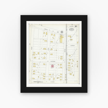 Old map wall art mockup — black gallery frame with white mat — Sanborn Fire Insurance Map from Batavia, Kane County, Illinois (1907), Sheet #0010