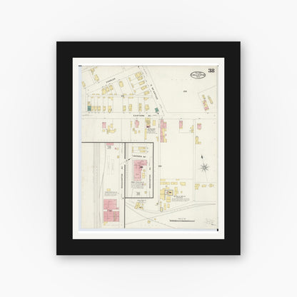 Old map wall art mockup — black gallery frame with white mat — Sanborn Fire Insurance Map from Chillicothe, Ross County, Ohio (1909), Sheet #0038