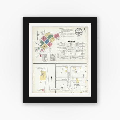 Old map wall art mockup — black gallery frame with white mat — Sanborn Fire Insurance Map from Petersburg, Pike County, Indiana (1921) - Complete Map Set
