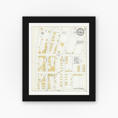 Old map wall art mockup — black gallery frame with white mat — Sanborn Fire Insurance Map from Glen Campbell, Indiana County, Pennsylvania (1903), Sheet #0001