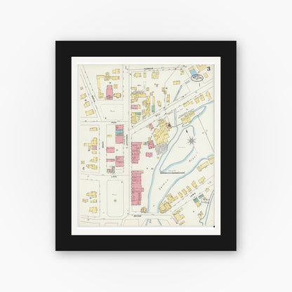Old map wall art mockup — black gallery frame with white mat — Sanborn Fire Insurance Map from Pulaski, Oswego County, New York (1898), Sheet #0003