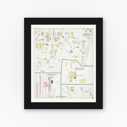 Old map wall art mockup — black gallery frame with white mat — Sanborn Fire Insurance Map from Spring Valley, Pierce County, Wisconsin (1900), Sheet #0002