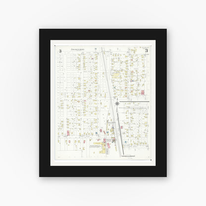 Old map wall art mockup — black gallery frame with white mat — Sanborn Fire Insurance Map from Ashville, Pickaway County, Ohio (1940), Sheet #0003
