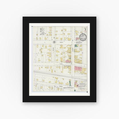 Old map wall art mockup — black gallery frame with white mat — Sanborn Fire Insurance Map from Imlay City, Lapeer County, Michigan (1895) - Complete Map Set