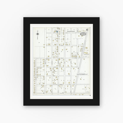 Old map wall art mockup — black gallery frame with white mat — Sanborn Fire Insurance Map from Kissimmee, Osceola County, Florida (1920), Sheet #0011