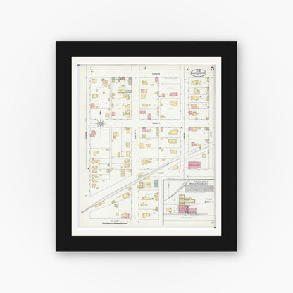 Old map wall art mockup — black gallery frame with white mat — Sanborn Fire Insurance Map from Independence, Jackson County, Missouri (1898), Sheet #0005