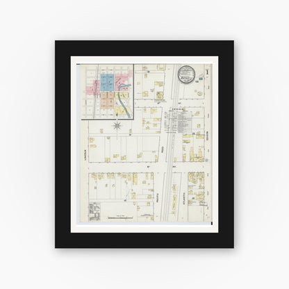 Old map wall art mockup — black gallery frame with white mat — Sanborn Fire Insurance Map from Antigo, Langlade County, Wisconsin (1889) - Complete Map Set