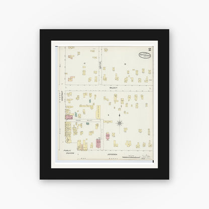 Old map wall art mockup — black gallery frame with white mat — Sanborn Fire Insurance Map from Jefferson, Ashtabula County, Ohio (1890), Sheet #0002