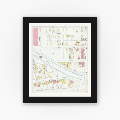 Old map wall art mockup — black gallery frame with white mat — Sanborn Fire Insurance Map from Passaic, Passaic County, New Jersey (1899), Sheet #0003