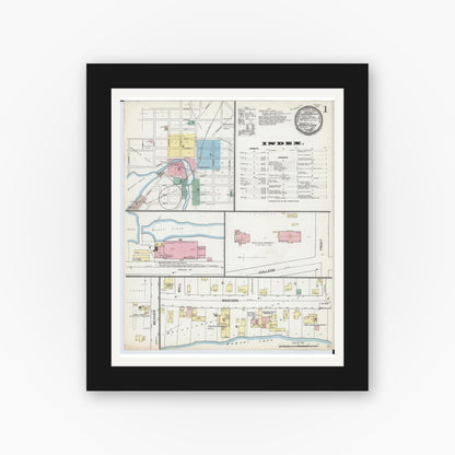 Old map wall art mockup — black gallery frame with white mat — Sanborn Fire Insurance Map from Beaver Dam, Dodge County, Wisconsin (1892) - Complete Map Set
