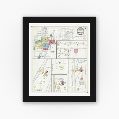 Old map wall art mockup — black gallery frame with white mat — Sanborn Fire Insurance Map from Mount Olive, Macoupin County, Illinois (1899) - Complete Map Set