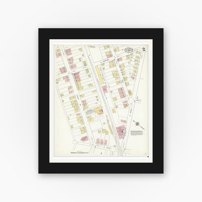 Old map wall art mockup — black gallery frame with white mat — Sanborn Fire Insurance Map from Ephrata, Lancaster County, Pennsylvania (1912), Sheet #0002