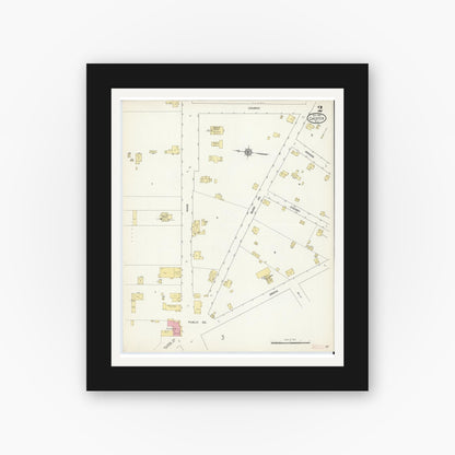 Old map wall art mockup — black gallery frame with white mat — Sanborn Fire Insurance Map from Chester, Morris County, New Jersey (1912), Sheet #0002