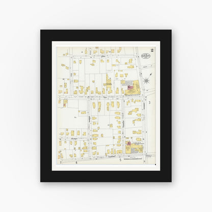 Old map wall art mockup — black gallery frame with white mat — Sanborn Fire Insurance Map from Marlborough, Middlesex County, Massachusetts (1901), Sheet #0002