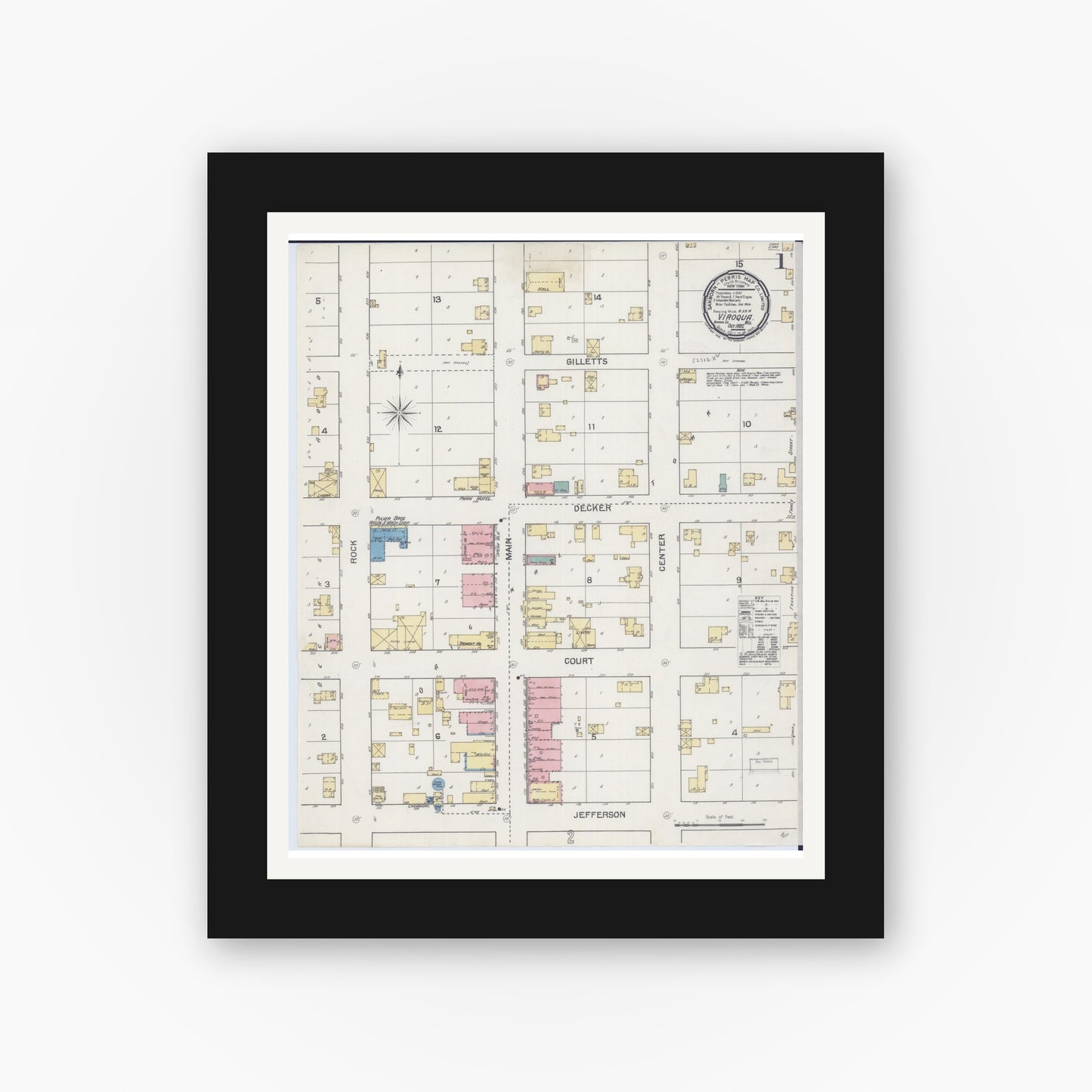 Old map wall art mockup — black gallery frame with white mat — Sanborn Fire Insurance Map from Viroqua, Vernon County, Wisconsin (1892) - Complete Map Set