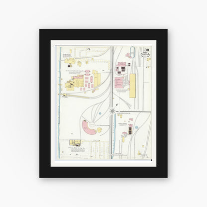 Old map wall art mockup — black gallery frame with white mat — Sanborn Fire Insurance Map from Ironton, Lawrence County, Ohio (1909), Sheet #0030