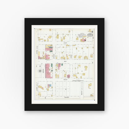Old map wall art mockup — black gallery frame with white mat — Sanborn Fire Insurance Map from Robinson, Crawford County, Illinois (1899), Sheet #0003