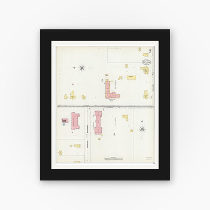 Old map wall art mockup — black gallery frame with white mat — Sanborn Fire Insurance Map from De Land, Volusia County, Florida (1903), Sheet #0007