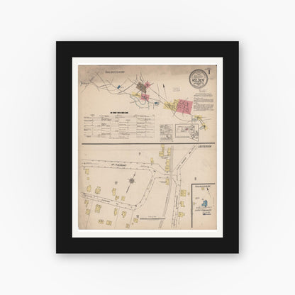 Old map wall art mockup — black gallery frame with white mat — Sanborn Fire Insurance Map from Holden, Worcester County, Massachusetts (1921) - Complete Map Set