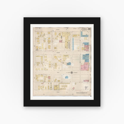 Old map wall art mockup — black gallery frame with white mat — Sanborn Fire Insurance Map from Calexico, Imperial County, California (1949), Sheet #0013