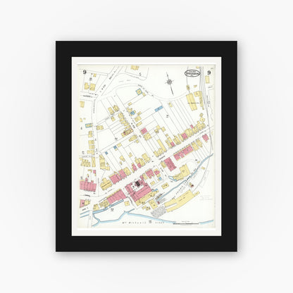 Old map wall art mockup — black gallery frame with white mat — Sanborn Fire Insurance Map from Stroudsburg, Monroe County, Pennsylvania (1923), Sheet #0009