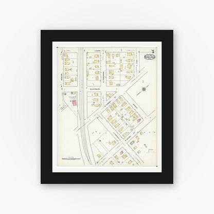 Old map wall art mockup — black gallery frame with white mat — Sanborn Fire Insurance Map from Rhinelander, Oneida County, Wisconsin (1920), Sheet #0005