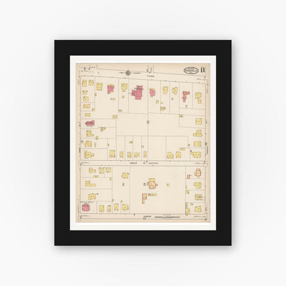 Old map wall art mockup — black gallery frame with white mat — Sanborn Fire Insurance Map from Reidsville, Rockingham County, North Carolina (1922), Sheet #0011