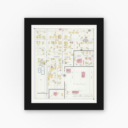 Old map wall art mockup — black gallery frame with white mat — Sanborn Fire Insurance Map from Alliance, Stark County, Ohio (1904), Sheet #0013