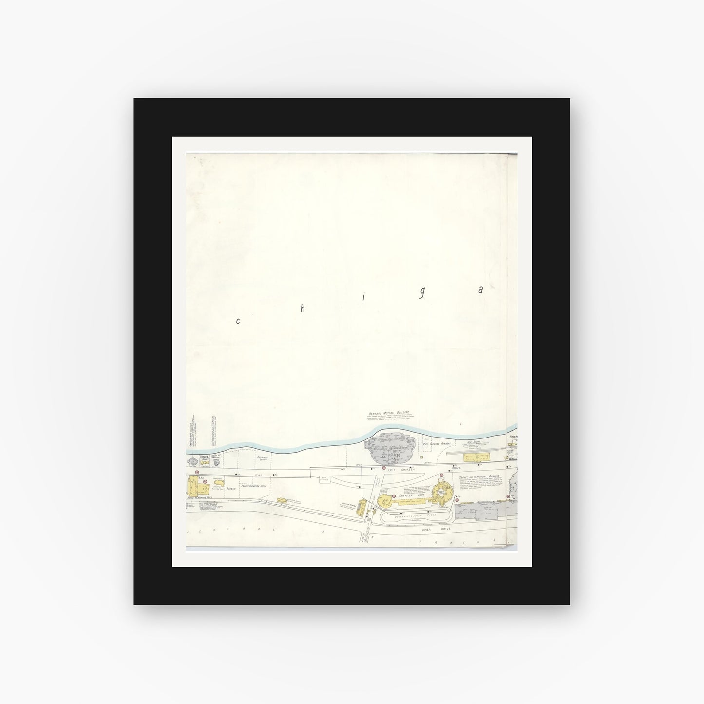 Old map wall art mockup — black gallery frame with white mat — Sanborn Fire Insurance Map from Chicago, Cook County, Illinois (Unknown), Sheet #0004