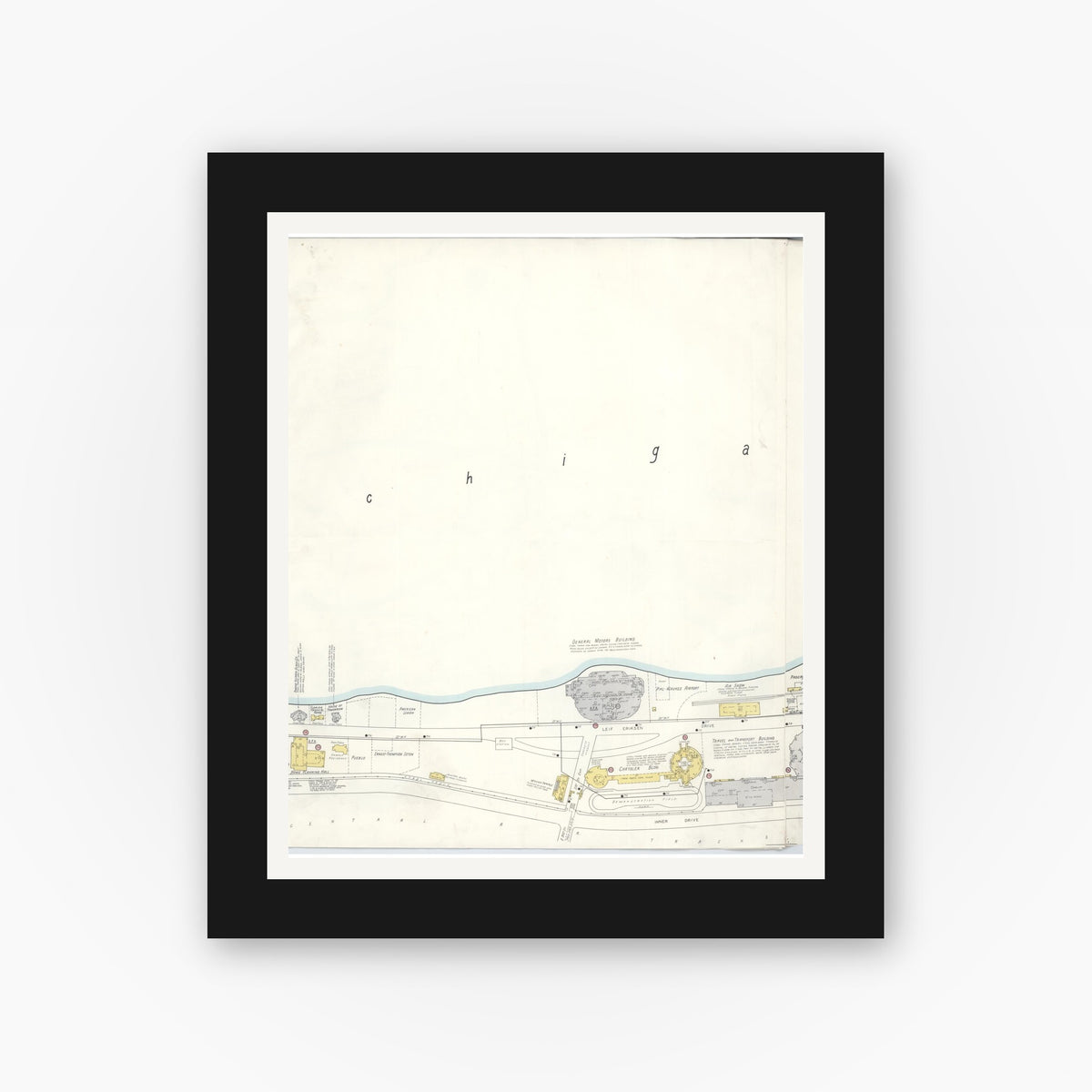 Old map wall art mockup — black gallery frame with white mat — Sanborn Fire Insurance Map from Chicago, Cook County, Illinois (Unknown), Sheet #0004