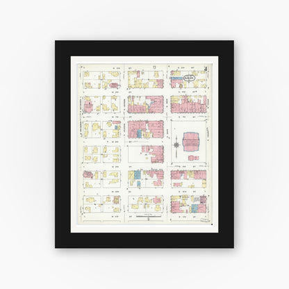 Old map wall art mockup — black gallery frame with white mat — Sanborn Fire Insurance Map from Auburn, De Kalb County, Indiana (1914), Sheet #0004
