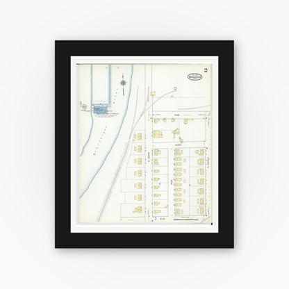 Old map wall art mockup — black gallery frame with white mat — Sanborn Fire Insurance Map from Manistique, Schoolcraft County, Michigan (1914), Sheet #0002