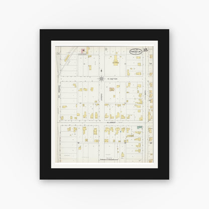 Old map wall art mockup — black gallery frame with white mat — Sanborn Fire Insurance Map from Fond du Lac, Fond du Lac County, Wisconsin (1892), Sheet #0015