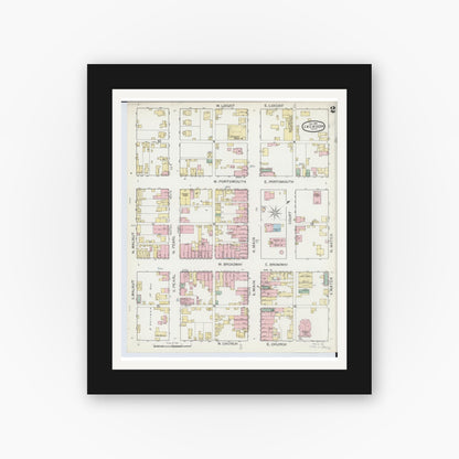Old map wall art mockup — black gallery frame with white mat — Sanborn Fire Insurance Map from Jackson, Jackson County, Ohio (1892), Sheet #0002