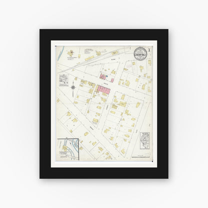 Old map wall art mockup — black gallery frame with white mat — Sanborn Fire Insurance Map from Cherry Valley, Winnebago County, Illinois (1913), Sheet #0001