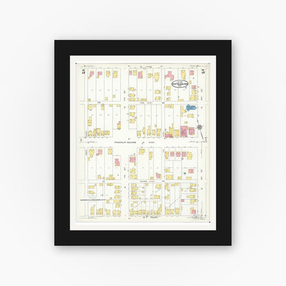 Old map wall art mockup — black gallery frame with white mat — Sanborn Fire Insurance Map from New Philadelphia, Tuscarawas County, Ohio (1926), Sheet #0005