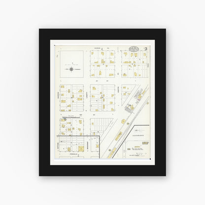 Old map wall art mockup — black gallery frame with white mat — Sanborn Fire Insurance Map from Appleton, Swift County, Minnesota (1909), Sheet #0003