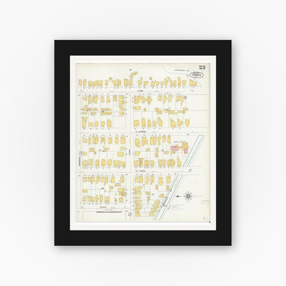 Old map wall art mockup — black gallery frame with white mat — Sanborn Fire Insurance Map from Ithaca, Tompkins County, New York (1904), Sheet #0023