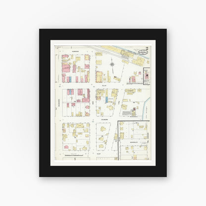 Old map wall art mockup — black gallery frame with white mat — Sanborn Fire Insurance Map from Kewaunee, Kewaunee County, Wisconsin (1911), Sheet #0002