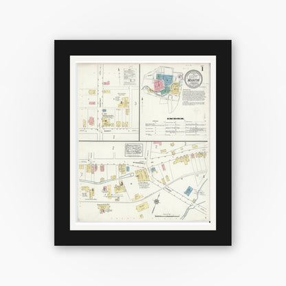 Old map wall art mockup — black gallery frame with white mat — Sanborn Fire Insurance Map from Mohnton, Berks County, Pennsylvania (1912), Sheet #0001