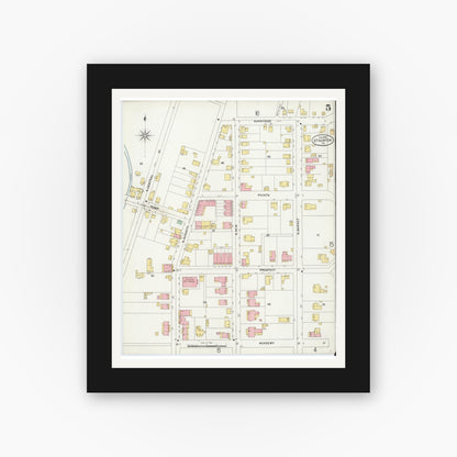 Old map wall art mockup — black gallery frame with white mat — Sanborn Fire Insurance Map from Staunton, Independent Cities, Virginia (1899), Sheet #0005