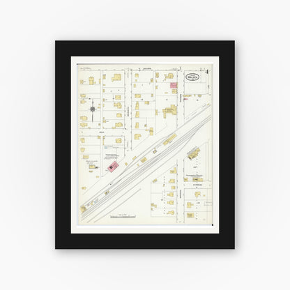 Old map wall art mockup — black gallery frame with white mat — Sanborn Fire Insurance Map from Malden, Dunklin County, Missouri (1911), Sheet #0004