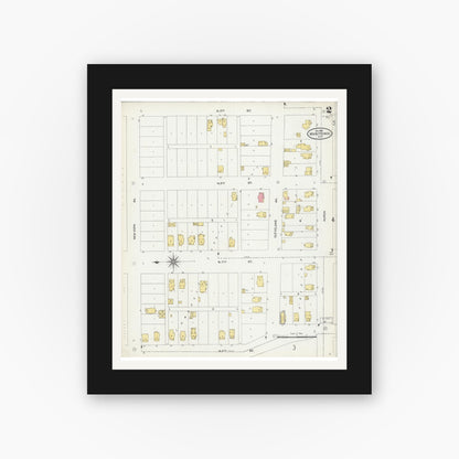 Old map wall art mockup — black gallery frame with white mat — Sanborn Fire Insurance Map from Manitowoc, Manitowoc County, Wisconsin (1906), Sheet #0002