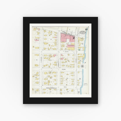 Old map wall art mockup — black gallery frame with white mat — Sanborn Fire Insurance Map from Janesville, Rock County, Wisconsin (1895), Sheet #0010