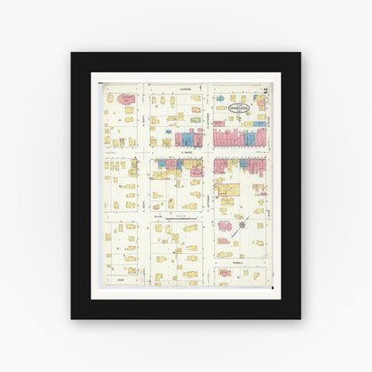 Old map wall art mockup — black gallery frame with white mat — Sanborn Fire Insurance Map from Grand Ledge, Eaton County, Michigan (1916), Sheet #0002